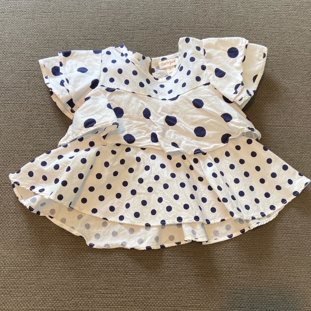 Cat & Jack navy polka dot kids top, size 3T.